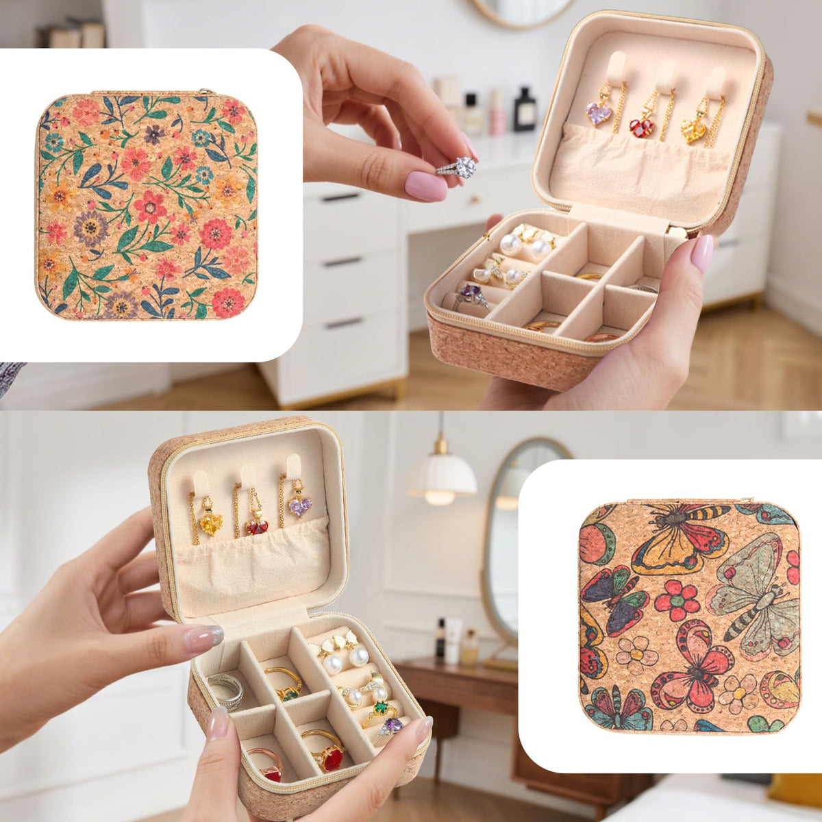 Charmory 2 Pack Travel Jewelry Case – Small Retro Print Jewelry Organizer Box, Portable PU Leather Mini Storage for Rings, Earrings, Necklaces, Bracelets – Gift for Women & Girls