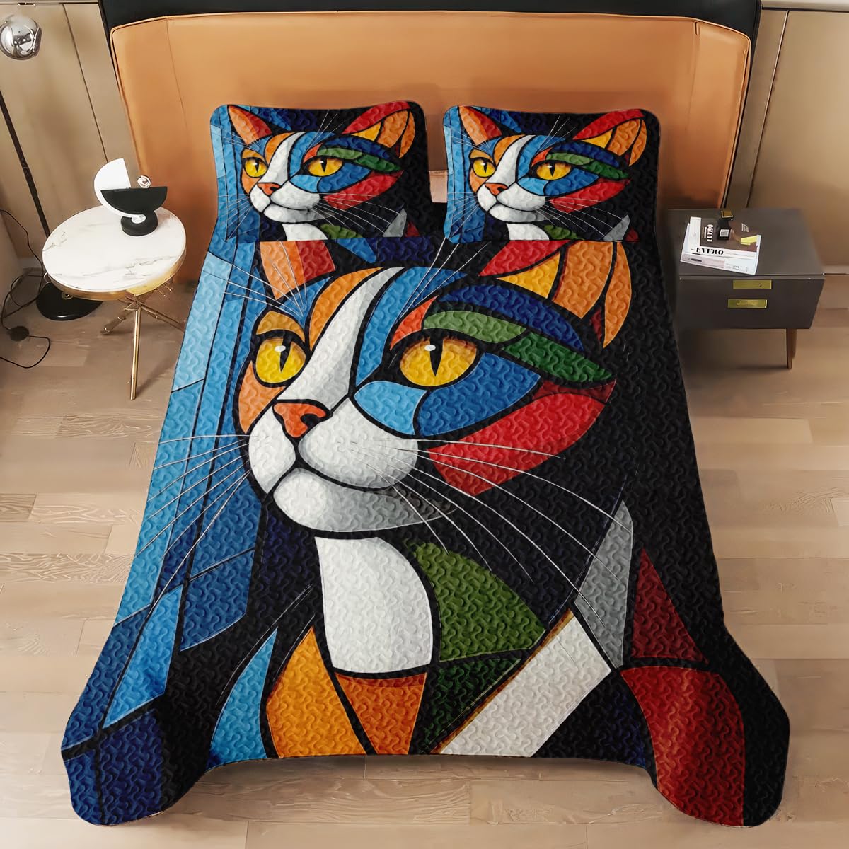 LUSHIS Patchwork Quilt Set, Patchwork Throw Bedspread Bed Sets - Animals Coverlet Sets All Season Soft Microfiber Lightweight Bedding Set (Cat)