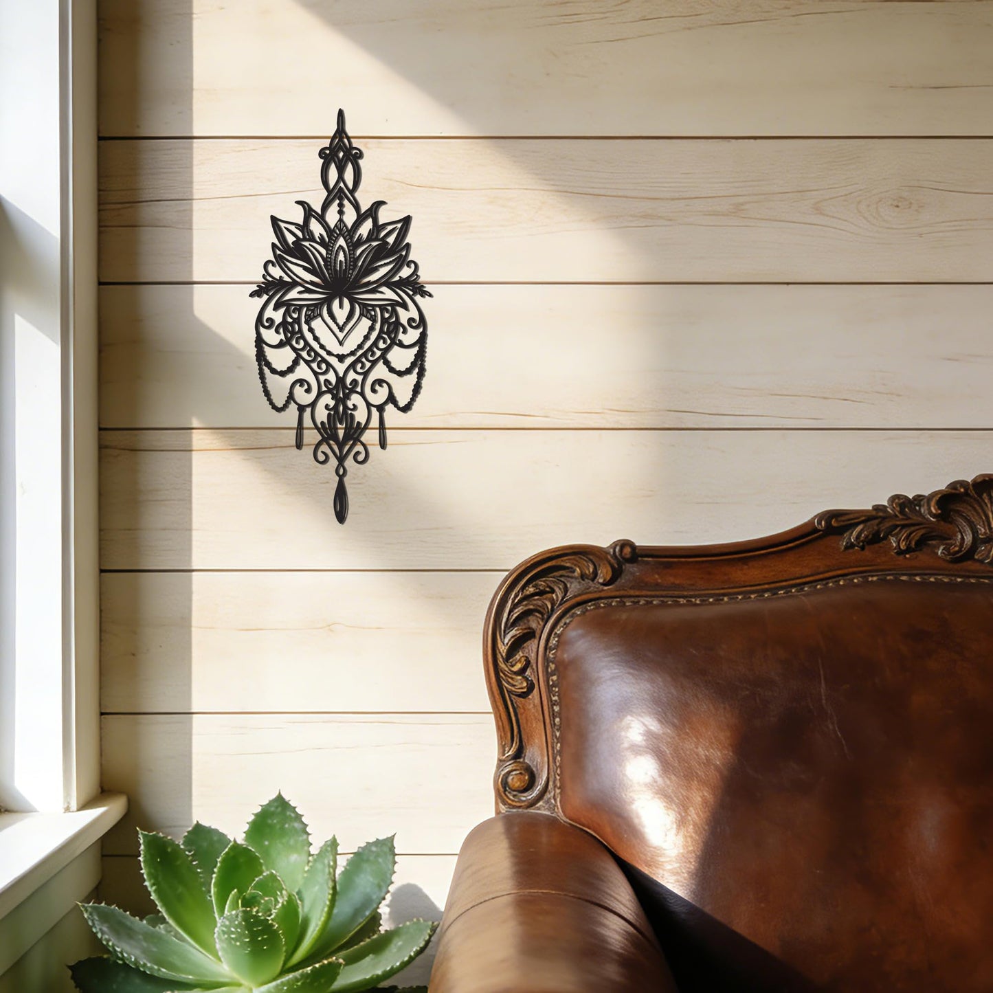 JEWLOVE Metal Mandala Wall Art – Sacred Geometry Lotus Flower Decor for Yoga Meditation Room, Spiritual Boho Home Decor (7.7x17.5 Inch)
