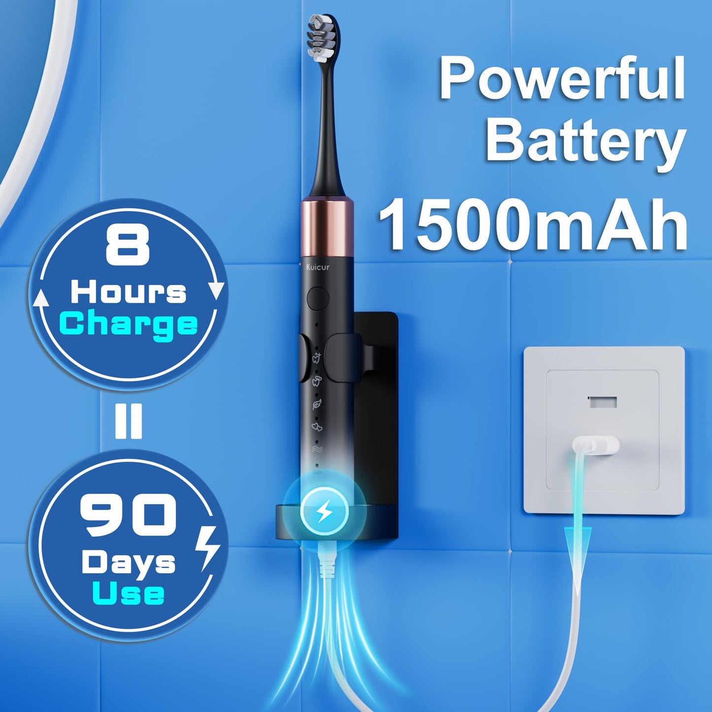 Sonic Electric Toothbrush for Adults and Kids, Comes with 10 Brush Heads & Travel Case, 5 Modes with 2 Minutes Built in Smart Timer, One Charge for 90 Days, 42,000 VPM Motor (Black)