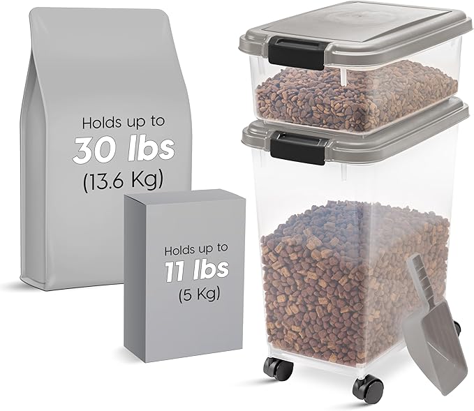 IRIS USA 30 lbs & 11 lbs Combo Airtight Dog Food Storage Container, Stackable