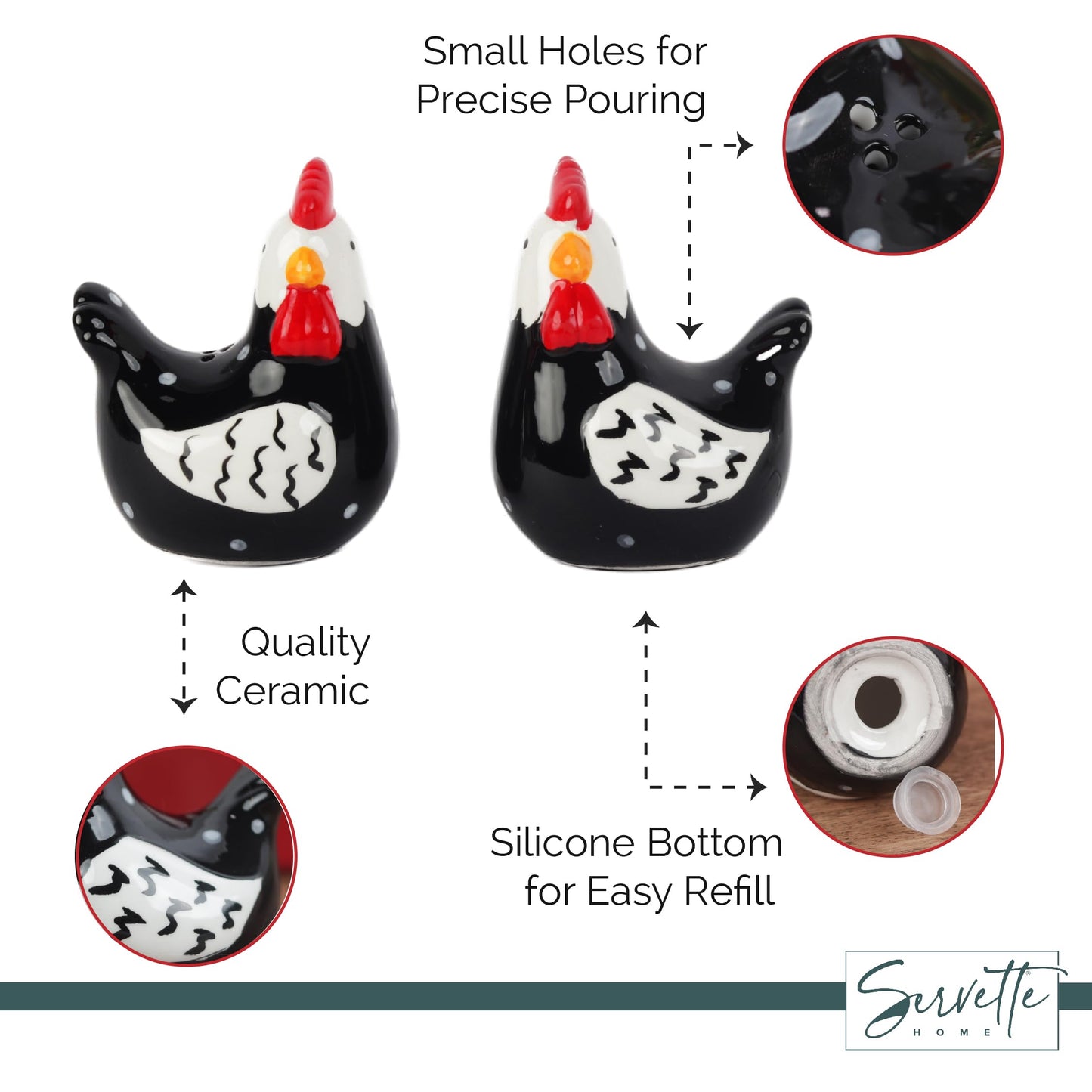Black and White Chickens Salt and Pepper Shaker