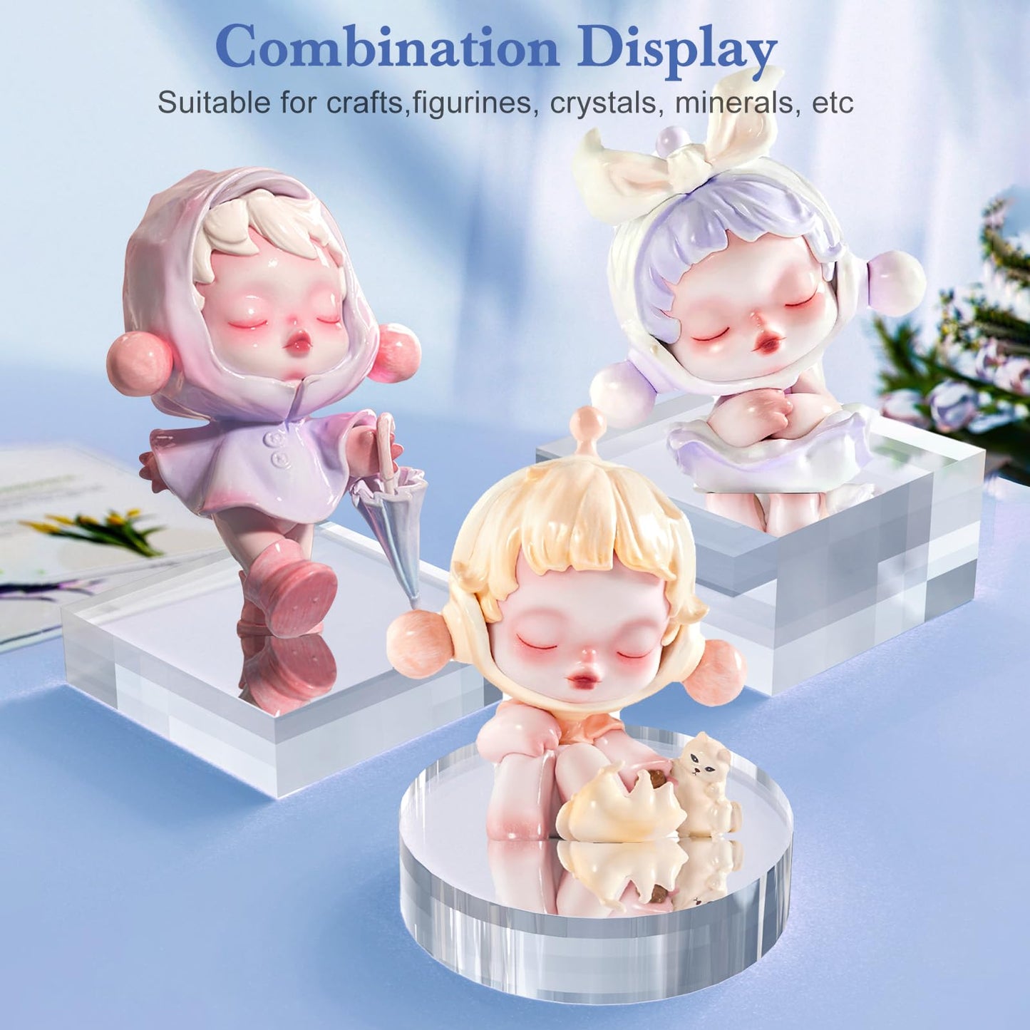 SAMYUCHO Acrylic Blocks 3 X 3 X 2 Inch 4 Pcs Acrylic Base Stand for Display Clear Block Square Riser Display Stands Pedestal Polished Cube for Jewelry trophy Props Collection Ring