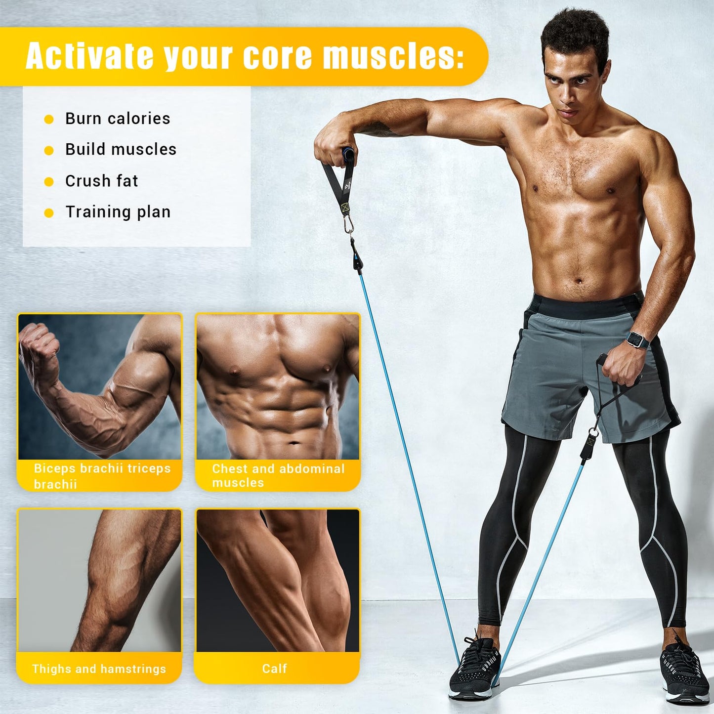 COFOF Resistance Bands Set with Handles, Exercise Bands Stackable up to 150lbs, Gym Bands with Workout Poster & Door Anchor & Ankle Straps for Fitness, Strength, Yoga, Home Gym Equipment for Men Women