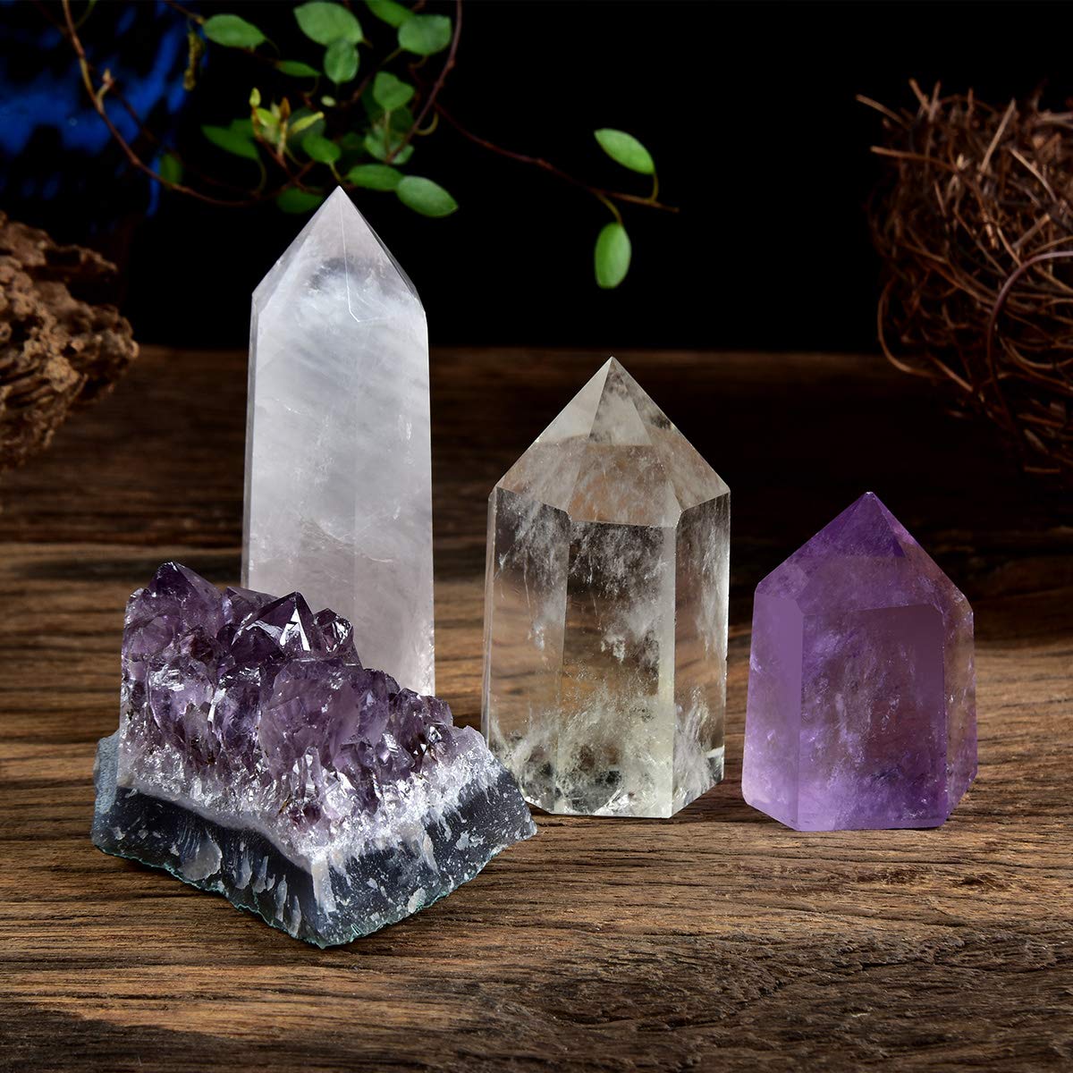 MIMOSA Healing Crystal Wands Amethyst/Rose Quartz/Clear Quartz&Amethyst Cluster