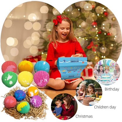 Bath Bombs for Kids with Surprise Toys Inside, 12 Pack Shell Kids Bath Bombs Gift Set for Girls Boys Birthday, Easter, Christmas, Halloween, Handmade Organic Bath Fizzy Bomb with Sea Animal for Child