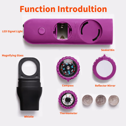 Multifunctional Survival Emergency Whistle for Kids with Compass Hiking Survival, Thermometer & Neck Lanyard | Emergency Safety Gear for Hiking, Camping, Kayaking, Boating, Climbing（Rose Purple）