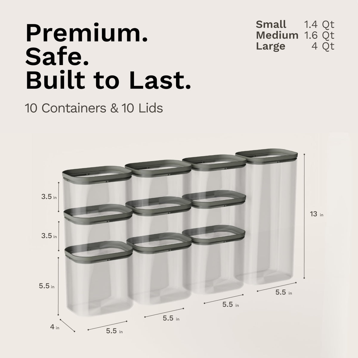 Naked Kitchen 20-Piece Food Storage Containers with Lids – Stackable BPA-Free Borosilicate Glass Pantry Storage Containers with Leak-Proof Airtight Seal for Kitchen & Pantry Organization – Black