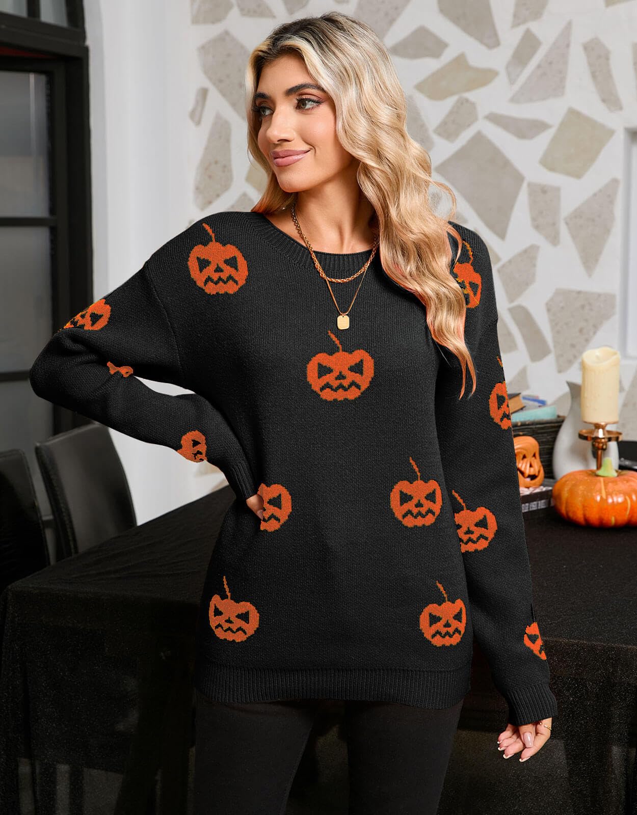 Alsol Lamesa Women's Cute Heart Sweater Crew Neck Long Sleeve Pullover Halloween Sweaters for Women
