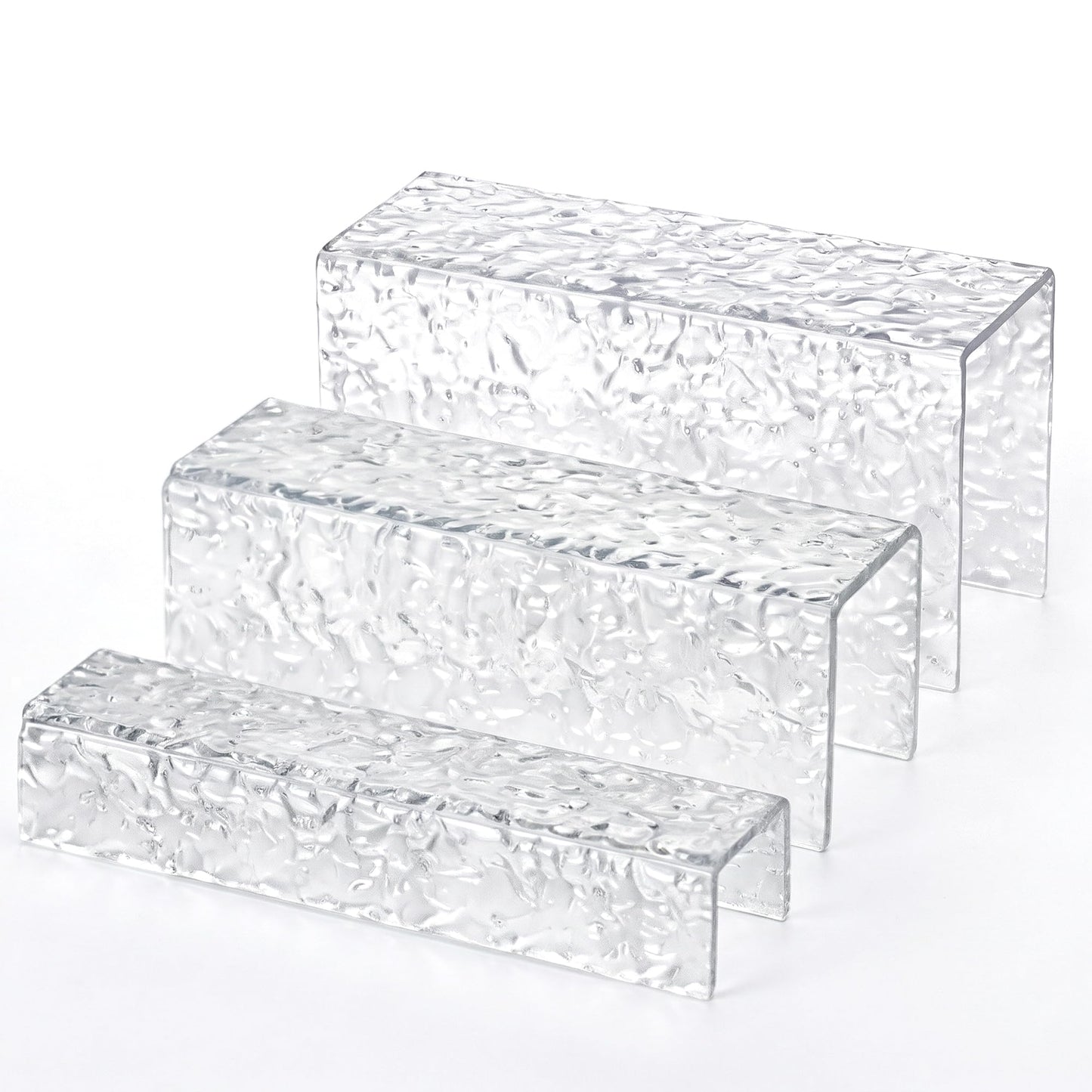 RICIPUSO 3 Pcs Clear Acrylic Display Stand with Crystal Texture, 4.5mm Thick Premium Acrylic Riser Set for Jewelry, Desserts, Handbags & Collectibles, Multi-Size Display Holder for Party & Home Decor