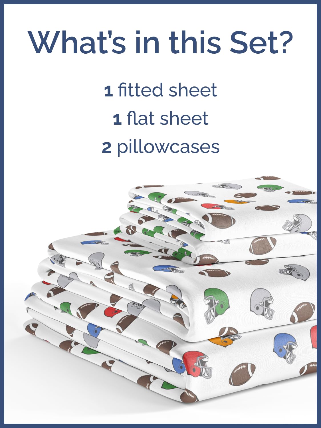 Kids Full Size Bed Sheet Set - 4 Piece Kids Loft Bed Sheets - American Football Themed bedding - Soft, Cute and Cozy - Breathable & Machine Washable - Helmet Bed Set for Boys, Girls, Teens & Toddlers