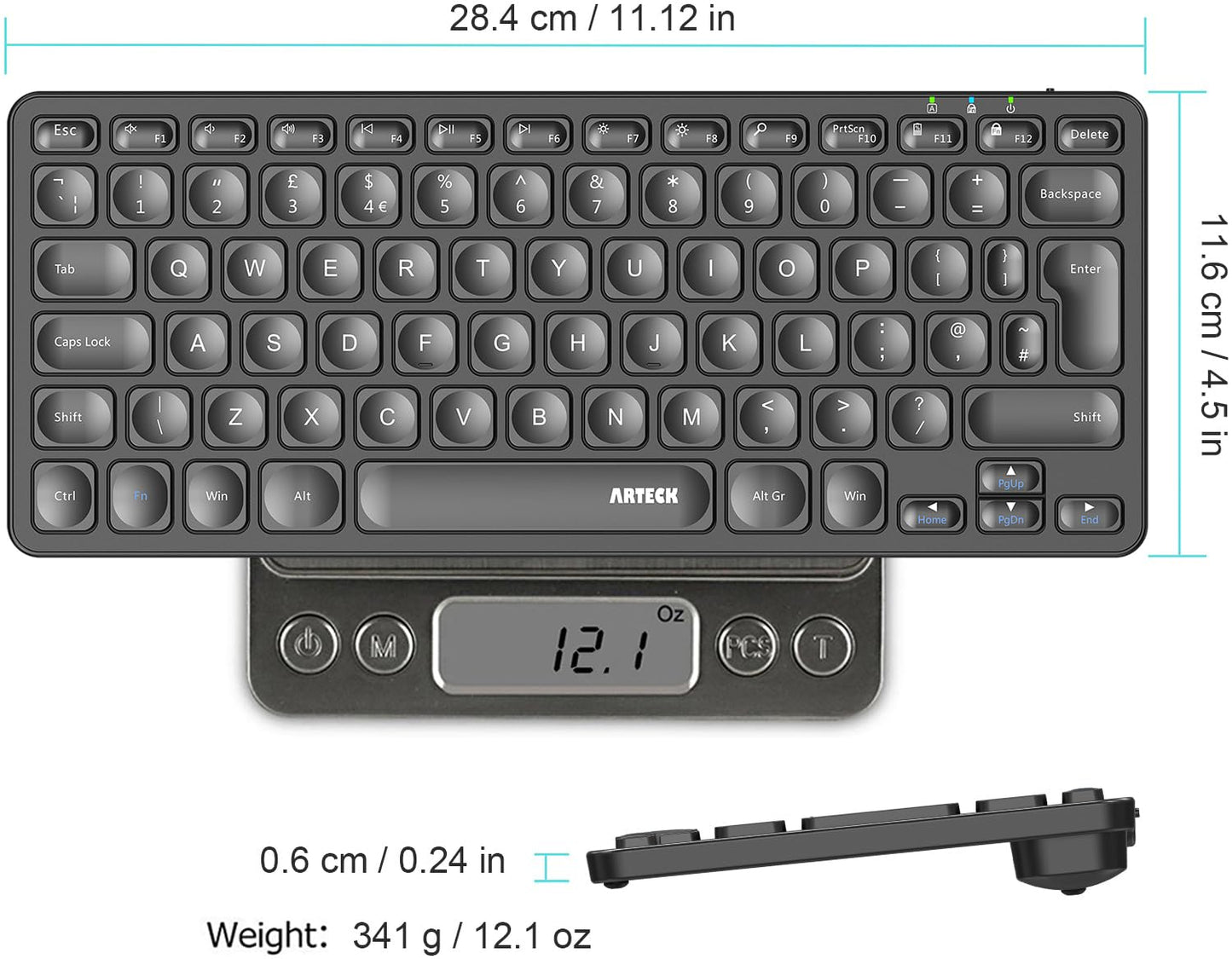 Arteck 2.4G Wireless Keyboard Ultra Slim and Compact Wireless Keyboard with Media Hotkeys for Computer/Desktop/PC/Laptop/Surface/Smart TV and Windows 10/8/ 7 Built-in Rechargeable Battery