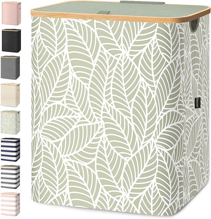 BALEINE Laundry Hamper with Lid, Tall Laundry Baskets with Bamboo Pull Handles