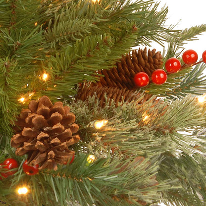 National Tree Company 18 in Pre-Lit Colonial Fir Artificial Christmas Urn Filler, Christmas Decoration with Pinecones, Red Berries, 35 Clear LED Lights, 167 Tips, Timer, Tripod Stake, Green
