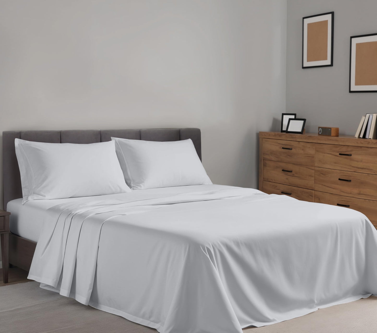 RUVANTI 100% Cotton Percale Sheets Queen Size – Crisp Cooling Bed Sheets for Hot Sleepers, Deep Pocket 16”, Soft Breathable & Durable Hotel-Style 4 Piece Set, Quiet Gray