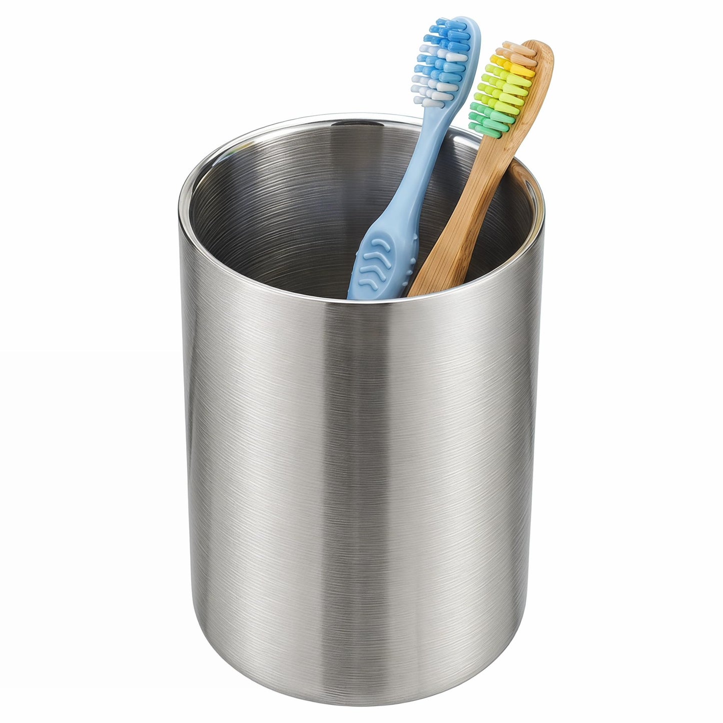 Veemoon Stainless Steel Bathroom Cup, Silver Metal Toothbrush Cup Unbreakable Water Drinking Mug Toothbrush Holder Jar Reusable Beverage Mug Brushed Nickel Tumbler Rustic Beer Container for Men Women