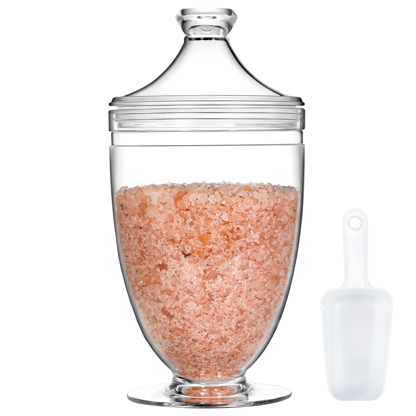 Wongblee Large Acrylic Jar with Lid 46 oz, Bath Salt Container with Scoop, Shatterproof Apothecary Jar for Bathroom, Laundry Room, Kitchen, Candy Buffet
