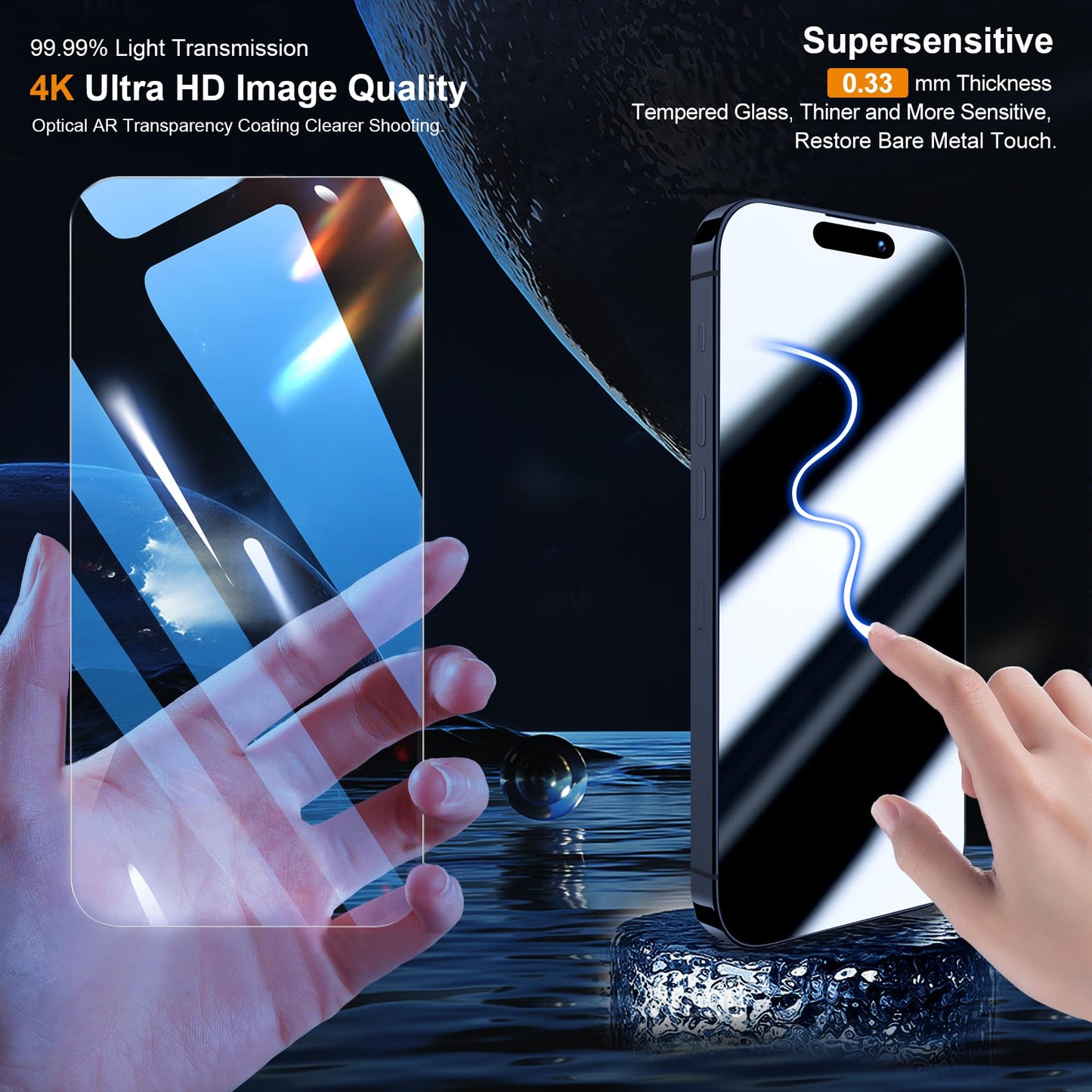 QHOHQ 3 Pack Screen Protector for iPhone 14 Pro 6.1 Inch with 3 Pack Tempered Glass Camera Lens Protector, Ultra HD, 9H Hardness, Scratch Resistant, Case Friendly