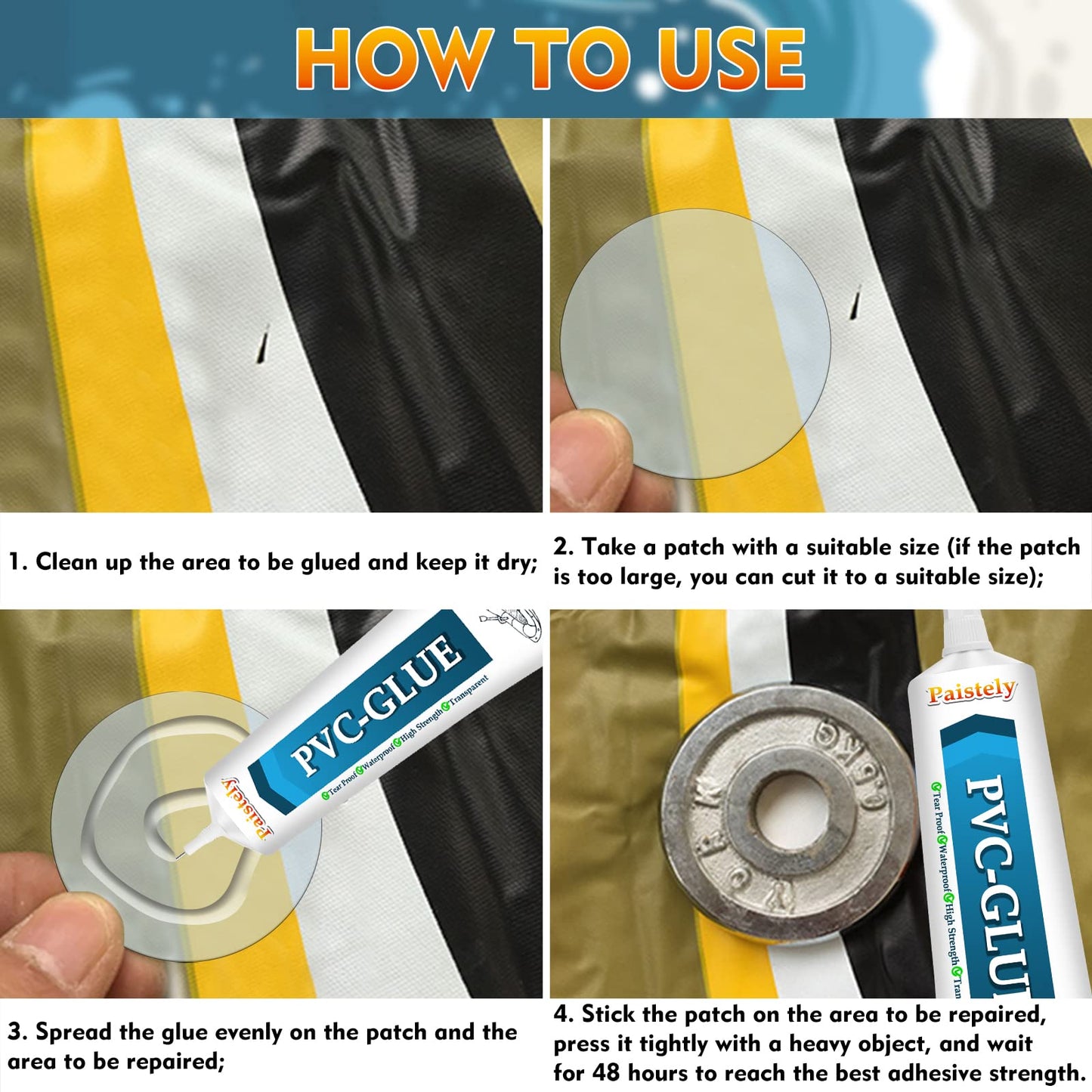 Paddling Pool Repair Kit Waterproof, Salt, Hot Water and UV Resistant Hot Tub Puncture Repair Kit, Inflatable Repair Kit Repairs a Variety of Inflatables (PVCJS)