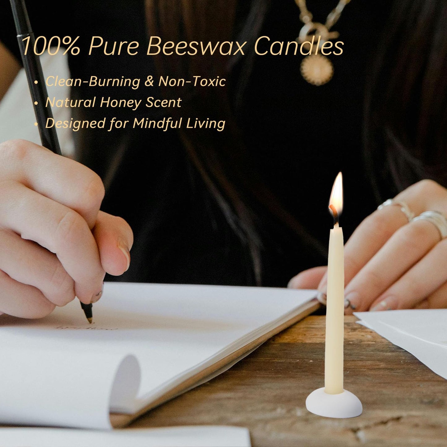 20 Minute 100% Pure Beeswax Candles, Mini Mindful Meditation Taper Candles, Smokeless & Dripless with Holder for Yoga, Prayer, Relaxation (White,24 Pack)