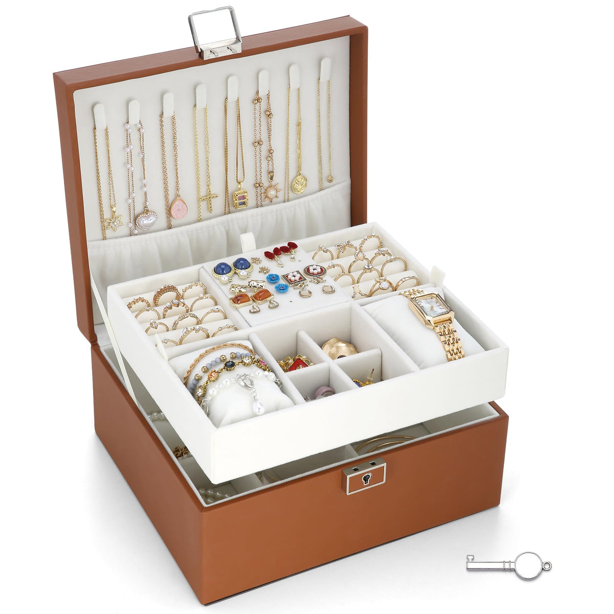 IBURTEN Jewelry Organizer Boxes for Women,Travel Jewelry Case, 2 Layers Removable Jewelry Box,Storage for Necklace, Bracelet, Earring,Rings,Jewelry Box Gifts for Women Girls