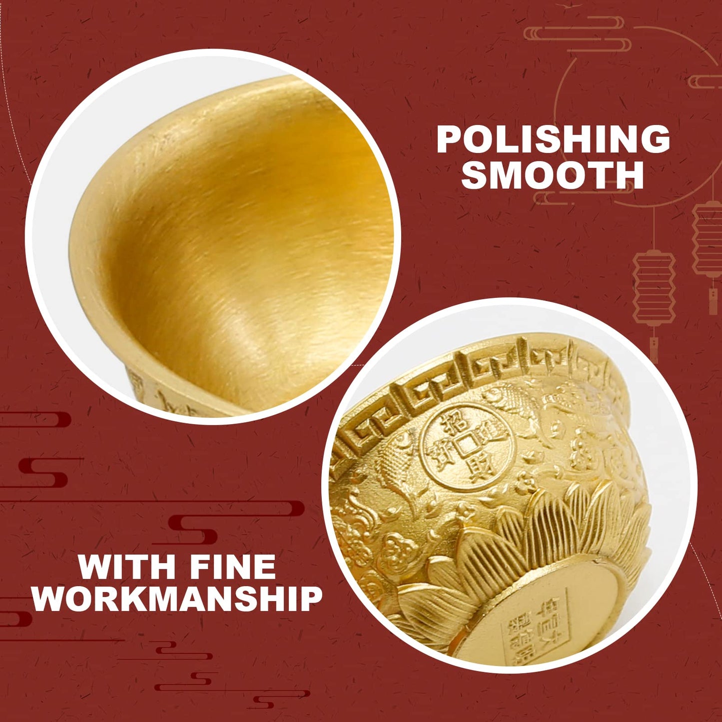 LIDSCURA 3.1 inch Feng Shui Treasure Basin Wealth Prosperity Bowl, Mini Brass Cornucopia/Golden Offering Bowl Good Luck Table Centerpieces Home Office Decorations(Golden)