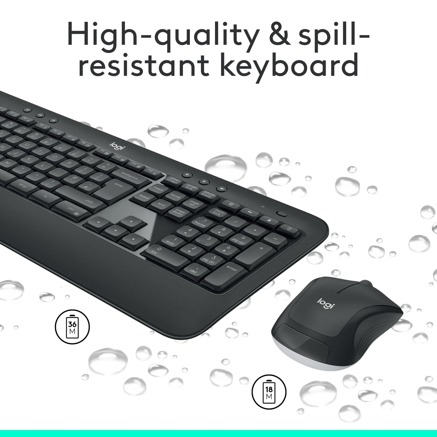 Logitech MK540 Advanced Wireless Keyboard and Mouse Combo for Windows, 2.4 GHz Unifying USB-Receiver, Multimedia Hotkeys, 3-Year Battery Life, for PC, Laptop, QWERTY UK English Layout - Black