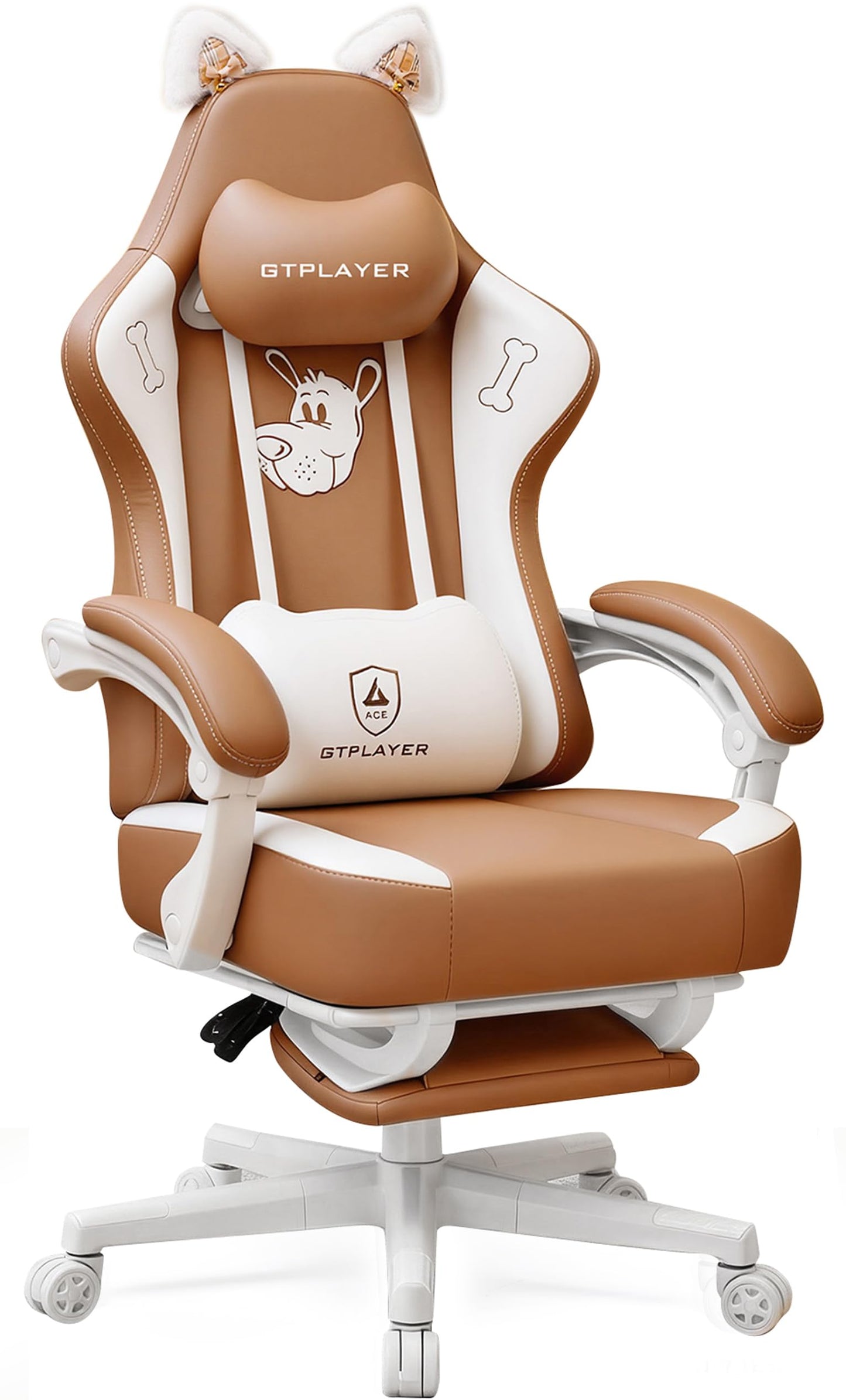 GTPOFFICE Cute Gaming Chair with Cat Ears, Ergonomic Computer Chair with Footrest Cat Paw Lumbar Support Comfortable Reclining Game Chair Desk Chair for Adult Teens, Soft Fabric, Russet Brown