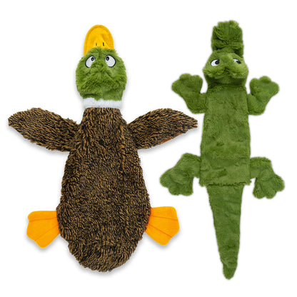 Best Pet Supplies 2-in-1 Stuffless Squeaky Dog Toys with Soft, Durable Fabric for Small, Medium, and Large Pets, No Stuffing for Indoor Play, Holds a Plastic Bottle - 1Wild Duck, Alligator, Large