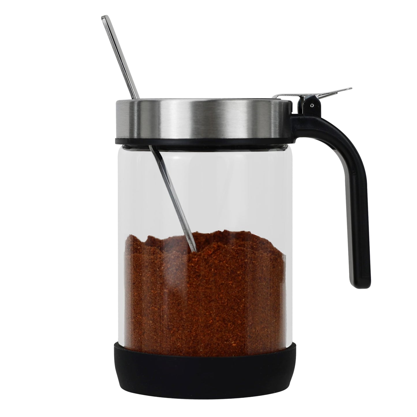 EIKS Clear Glass Condiment Jars with Lids and Spoons for Serving & Storing Seasoning Salt Sugar Spice Pepper, Working in Home Kitchen Coffee Restaurant, Container Capacity 450ml/14.5oz