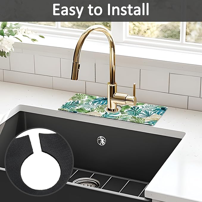 15" X 5.5" Kitchen Sink Splash Guard Faucet Mat Leaf Super Absorbent Fast
