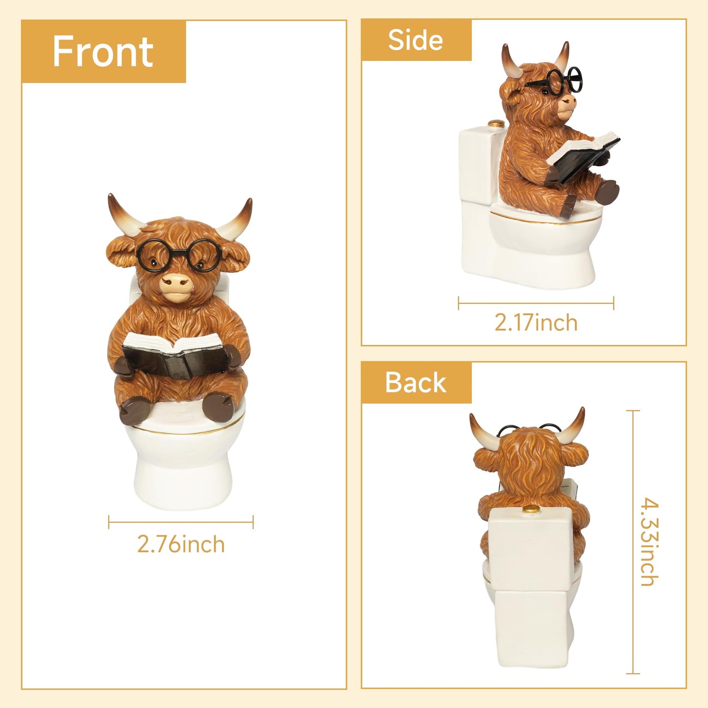 YeehaWhoo Highland Cow Bathroom Decor, Highland Cow Gifts for Women, Cow Figurine with Bathtub/Toilet/Tissue, Xmas Rustic Resin Ornaments Statue for Farmhouse Kitchen Home Table Christmas Decoration