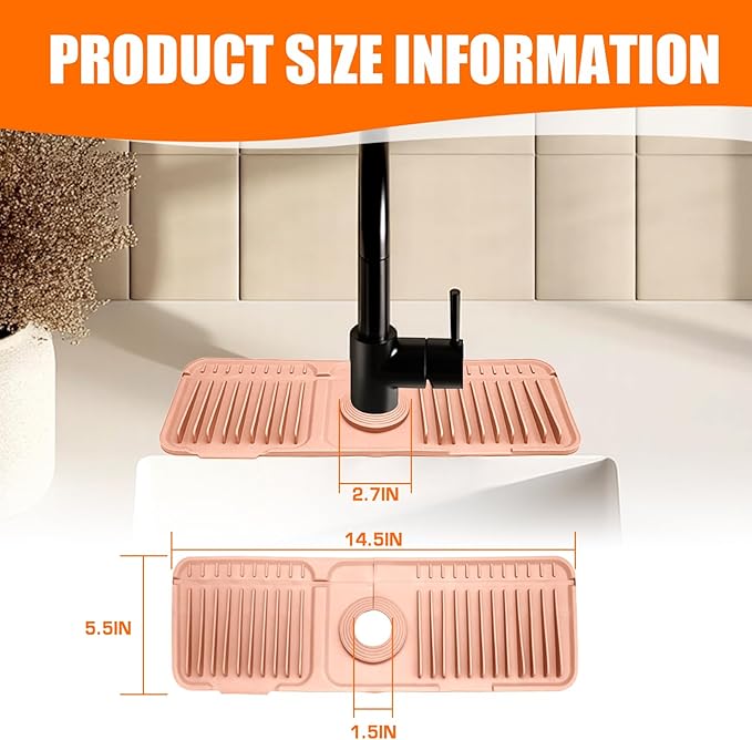 14.5" Pink Silicone Faucet Mat for Kitchen Sink – Button Style Faucet Drip