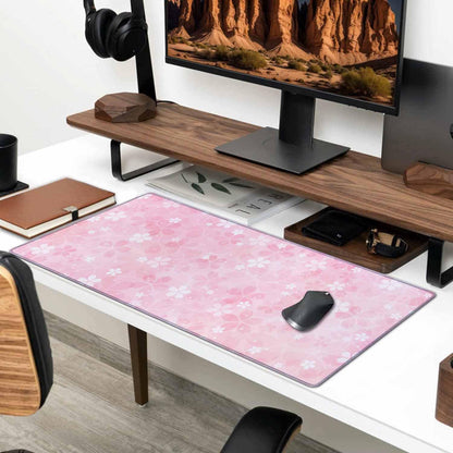 Gaming Large Mouse Pad with Stitched Edges, Cherry Blossoms Desk Mat, Extended Keyboard Pad, Non-Slip Rubber Base Desk Pad for Keyboard and Mouse, 35.4X15.7 inch
