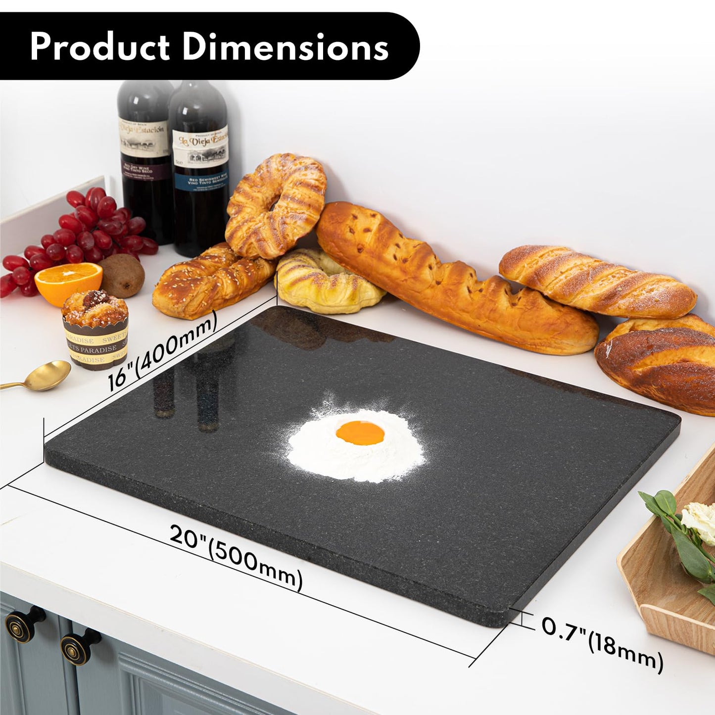 Lovdeco Granite Black Cutting Board, Pastry Board For Kitchen, Large Black Marble Slab Gift With Non-Slip Feets, 16x20 Inch, 1 Piece