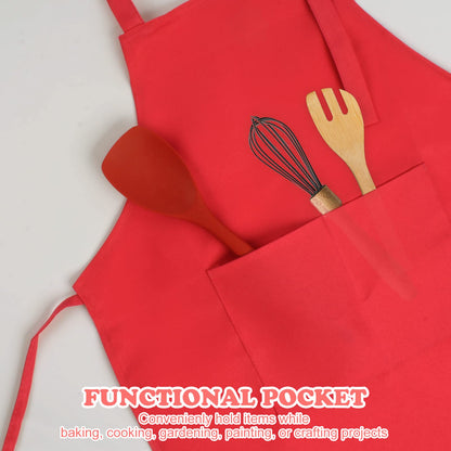 SUNLAND Kids Apron And Hat Set Children Chef Apron For Cooking Baking Painting Red (M:6-12 Years)