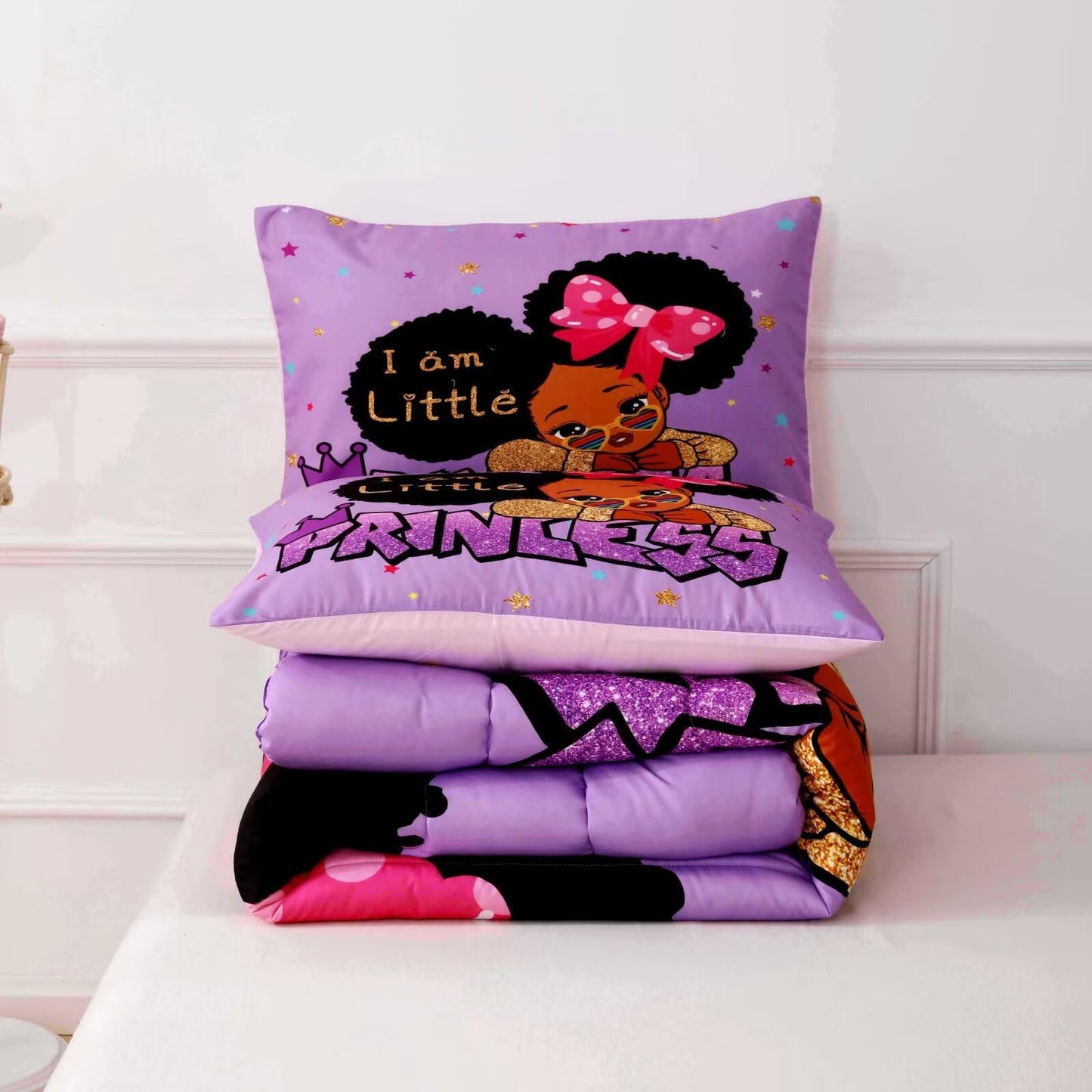 GRAT TIOC Little Black Girl Comforter Sets Twin Size,Black Girl Magic Bedding Set,Cute Little Princess Comforter Set for Kids Melanin Bedroom Bed Sets