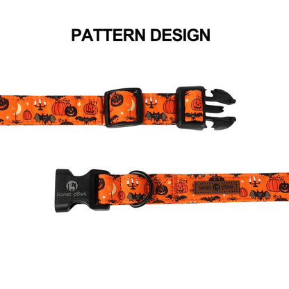Lionet Paws Halloween Dogs Collar Orange, Bat Pmupkin Collars with Quick Release Buckle for Boy Dogs, Medium, Neck 13.5-22 inches