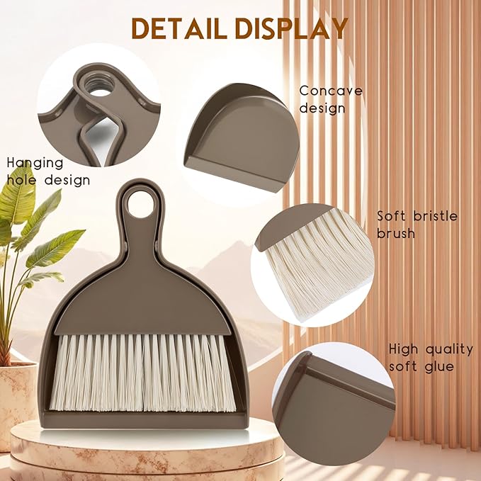 THINKLEARN 2PCS Small Broom and Dustpan Set, Mini Dust Pan and Brush, Hand Whisk