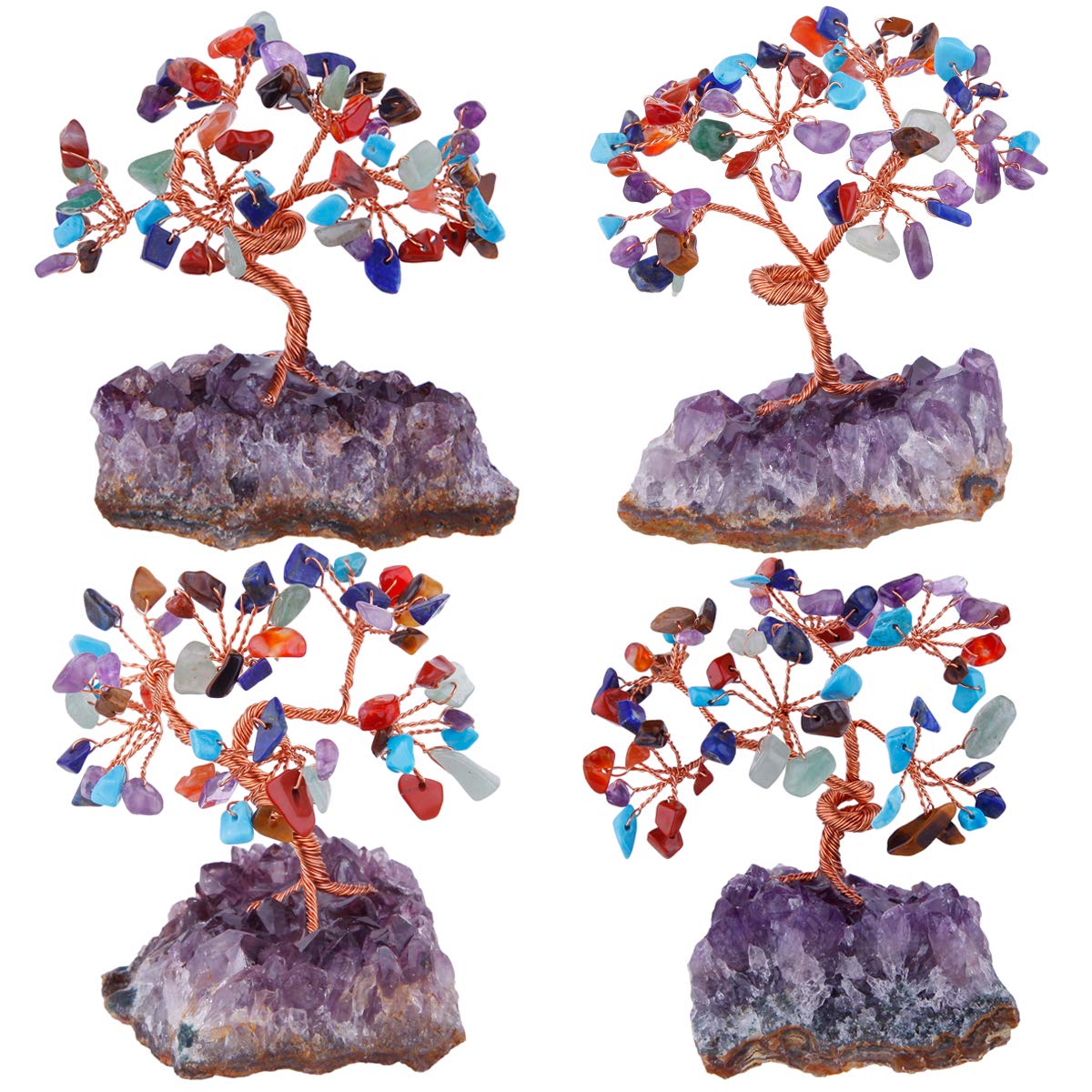 mookaitedecor 7 Chakra Crystal Tree with Amethyst Cluster Crystals Base Bonsai Money Tree for Wealth and Luck