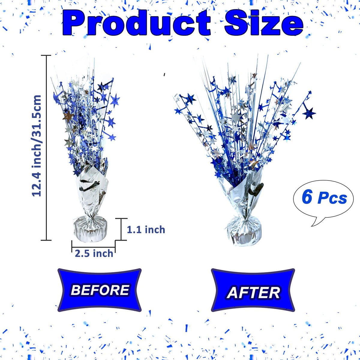 FUBININA 6 Pack Metallic Foil Spray Centerpiece Star Table Decoration Burst Table Centerpieces for Birthday Wedding Anniversary Graduation Holiday Party Supplies Decor, Silver Blue