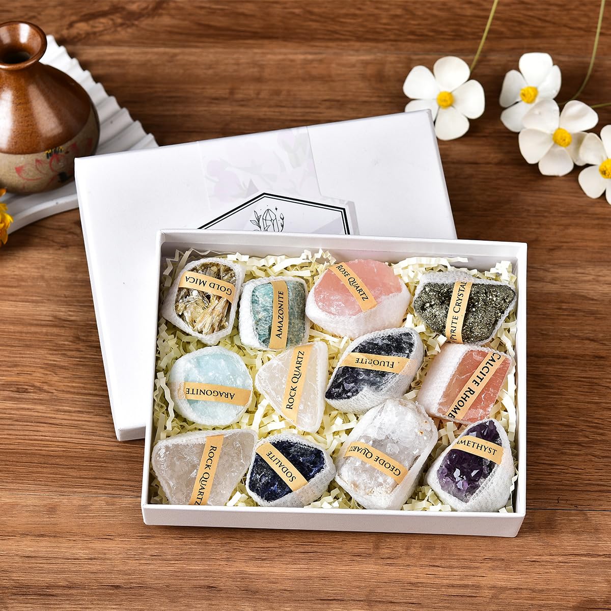 JIC Gem Mix Rough Crystals and Healing Stones in Gift Box Raw Stones and Crystals Natural Mineral Gemstone Specimen About 1.7 Lbs