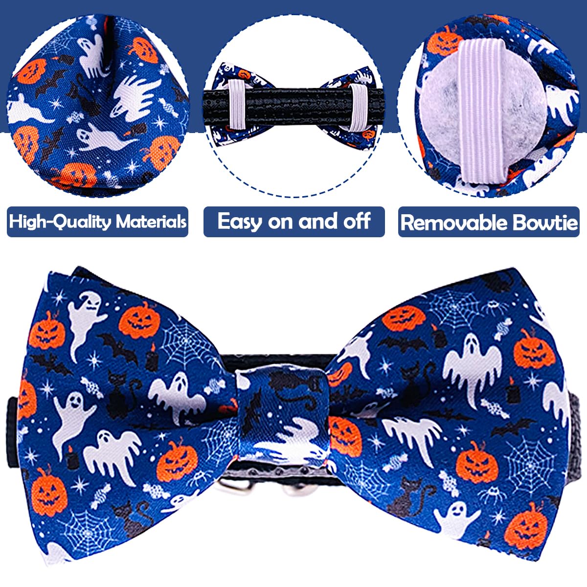 PET SHOW 10pcs Halloween Small Dog Bow Ties for Medium Dogs Puppies Rabbit Cat Detachable Bowties with Elastic Bands Attach to Collar Pet Grooming Collar Attachment Accessories
