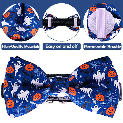 PET SHOW 10pcs Halloween Small Dog Bow Ties for Medium Dogs Puppies Rabbit Cat Detachable Bowties with Elastic Bands Attach to Collar Pet Grooming Collar Attachment Accessories