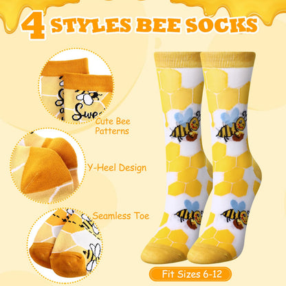 Dispowreath 16 Pcs Bee Lover Gifts for Women:Cute Bee 3"x4" Sticky Notepads Pens Makeup Bags Socks Set for Animals Lover Graduation Birthday Gifts Office Desk Decor