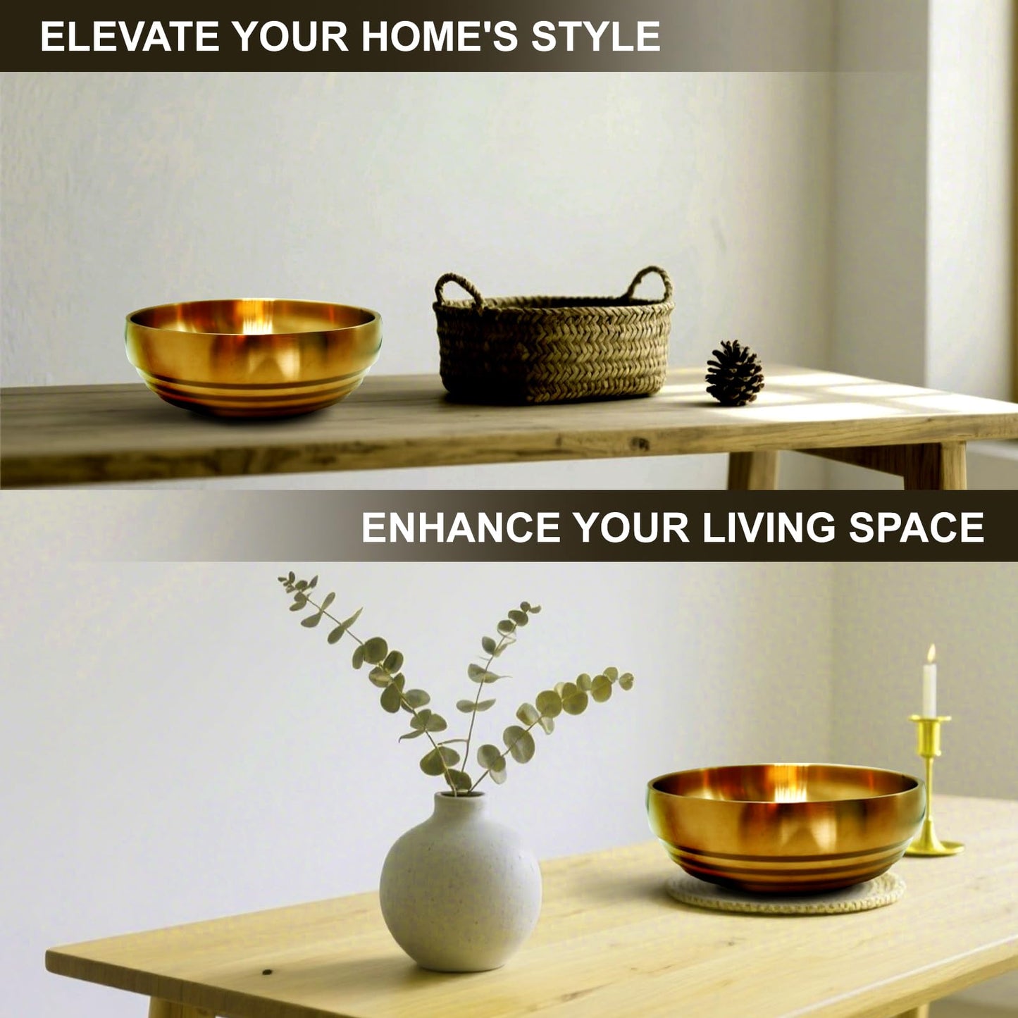 Rliguanrui 7.4 inch Gold Decorative Bowl for Home Decor - Modern Fruit Bowl for Kitchen Counter, Key Catch All & Entryway Table Centerpiece, Stylish Golden Finish