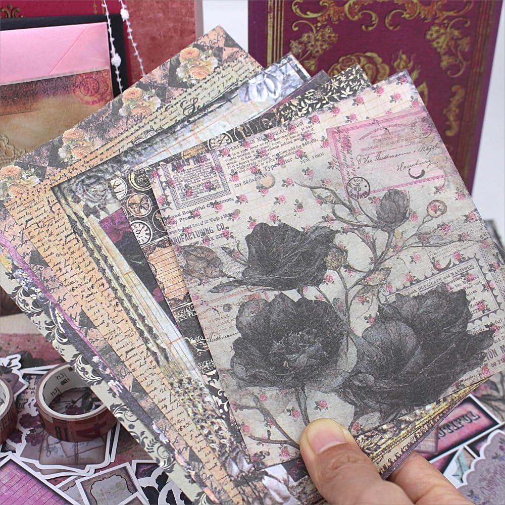 Diuhofart Vintage Scrapbooking Supplies Kit, 185pcs Junk Journal Kit with Scrapbook Paper A6 Aesthetic Notebook, Scrapbook Kit, Art Craft DIY Gift for Adult Women