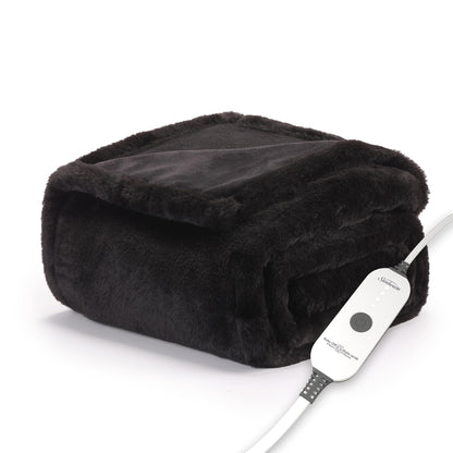 Sunbeam Electric Throw Royal Faux Fur Heated Blanket, 4 Heat Settings, 4-Hour Auto Shut-Off, Fast Heating, Rich and Ultra Silky, White/Grey Color, 50" x 60"