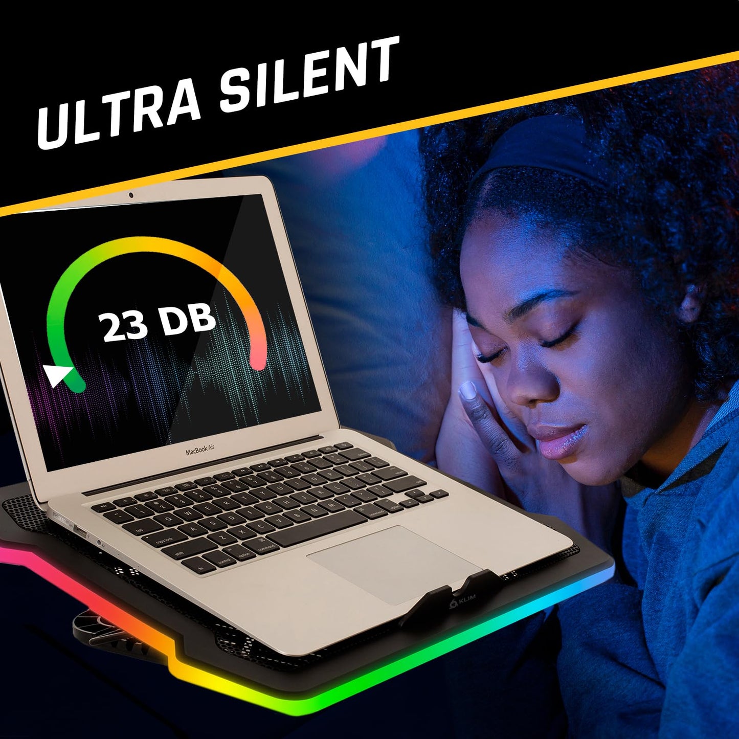 KLIM Ultimate - RGB Laptop Cooling Pad with LED Rim - New - Gaming Laptop Cooler - USB Powered Fan - Very Stable and Silent Laptop Stand - Compatible up to 17" - PC Mac PS5 PS4 Xbox One