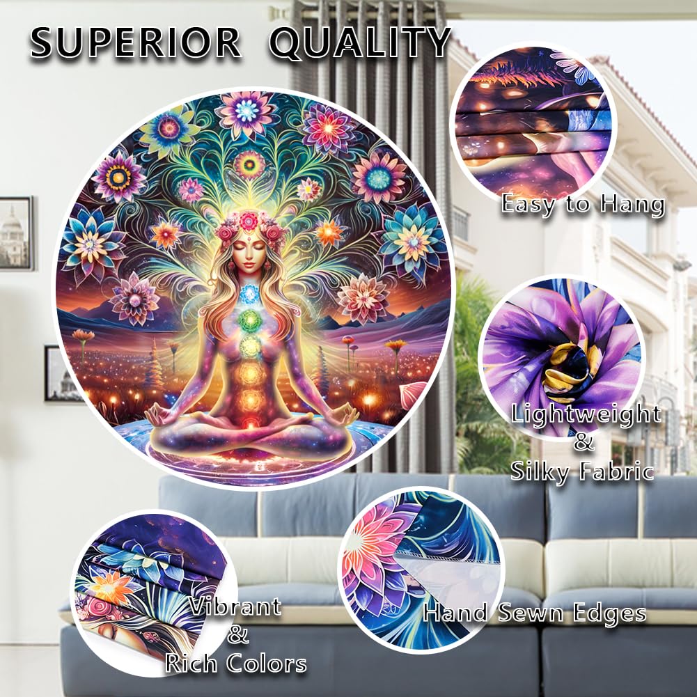 Dermijer Blacklight Seven Chakra Yoga Meditation Tapestry Flower Chakra Tapestries Galaxy Space Planet Tapestry UV Reactive Lotus Tapestries Wall Hanging for Home Decor 78.7L x 59.1W
